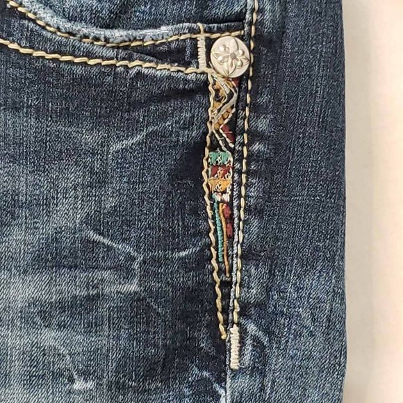 Miss Me Womens Easy Skinny Jeans Blue Cuffed Embroidered Dark Wash Mid-Rise 25 - Picture 8 of 15